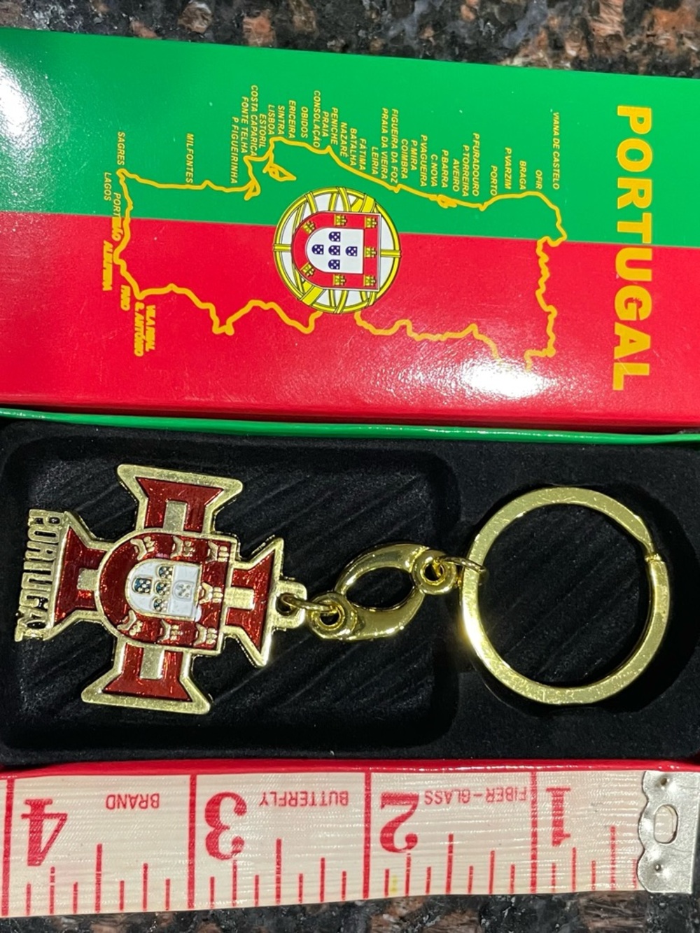 Portuguese Authentic Coat of Arms Crest Keychain - Red & Gold Souvenir